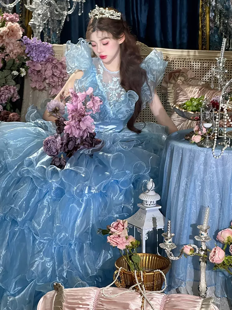 ロココ調ヴィクトリアン風レディースドレス ヴィンテージ風オーガンザ