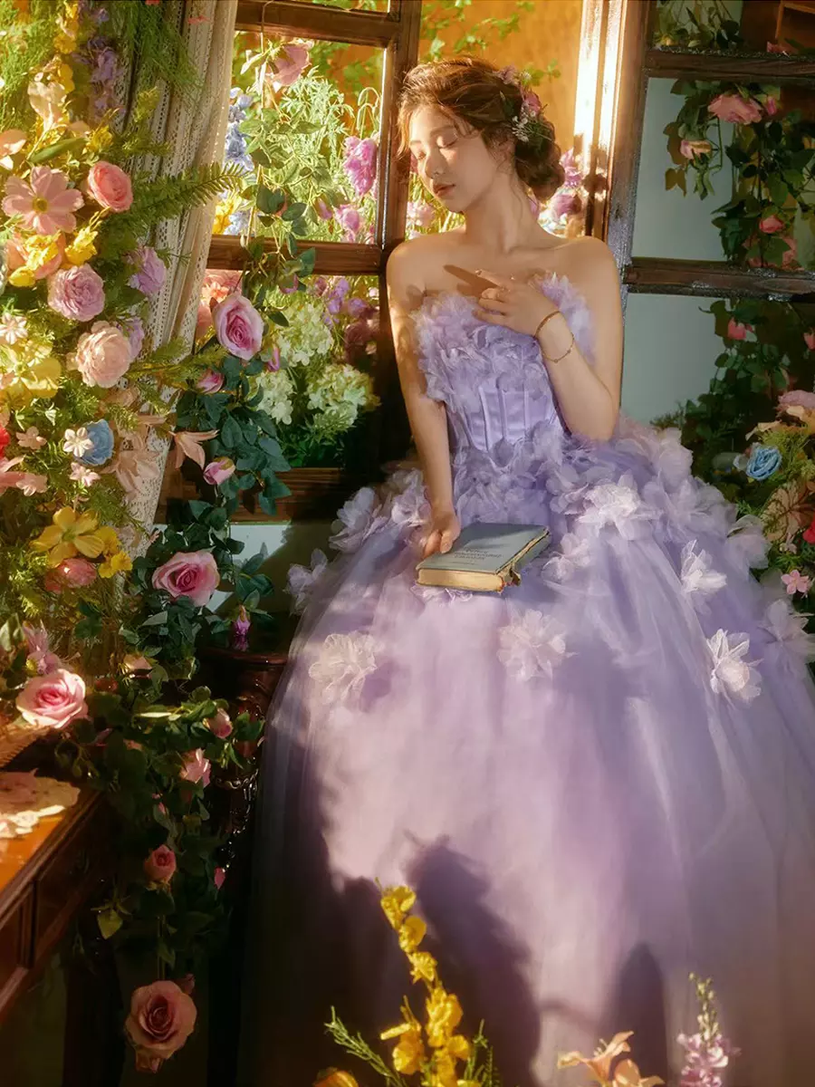 Rococo Victorian Purple Women's Dress Vintage Inspired Clothing Polyester Lace Up Flowers Sleeveless Cottagecore Dress