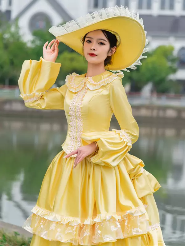 Rococo Victorian Women's Bustle Dress Vintage Inspired Clothing Polyester  Long Sleeve Lace Ruffles Cottagecore Medieval Dress - Lolitashow.com
