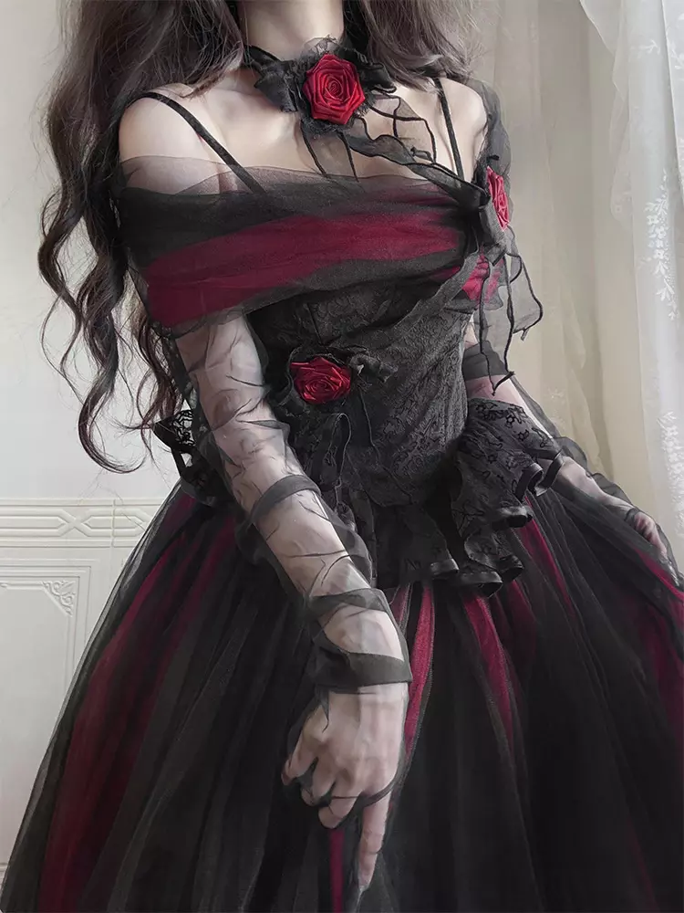 pink and black gothic dress Gothic Black & Pink Ball Gown Wedding Dress | Victorian Corset With Strappy  Corset CWT032