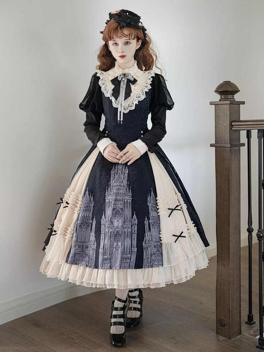 Gothic Lolita Dresses Ruffles Bows Lace Long Sleeve Jacquard Black Dresses - Lolitashow.com Gothic Lolita Dresses Ruffles Bows Lace Long Sleeve Jacquard Black Dresses - Lolitashow.com