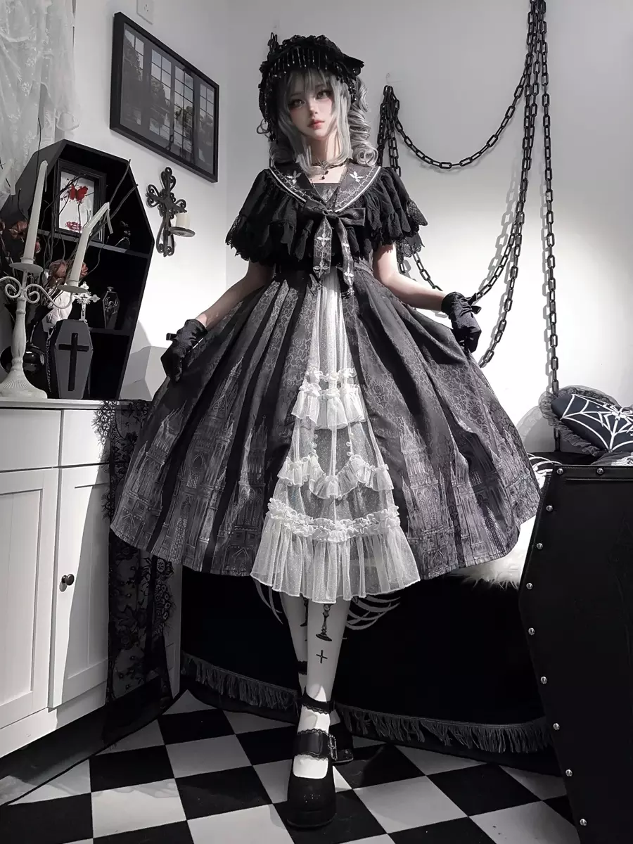 coquette ナポレオンジャケット Gothic グランジ Whale Bones Bay, Elegant Gothic Style Frilly Stand Collar Long