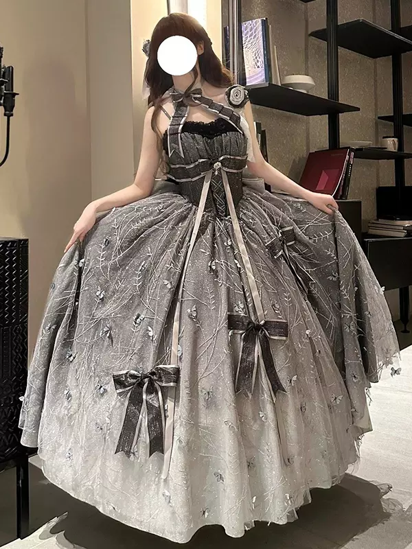 Fairy Lolita Dresses Lolita Dress Classic Dress Vintage Style Black Silver  Lace Up Ombre Sleeveless Dress - Lolitashow.com