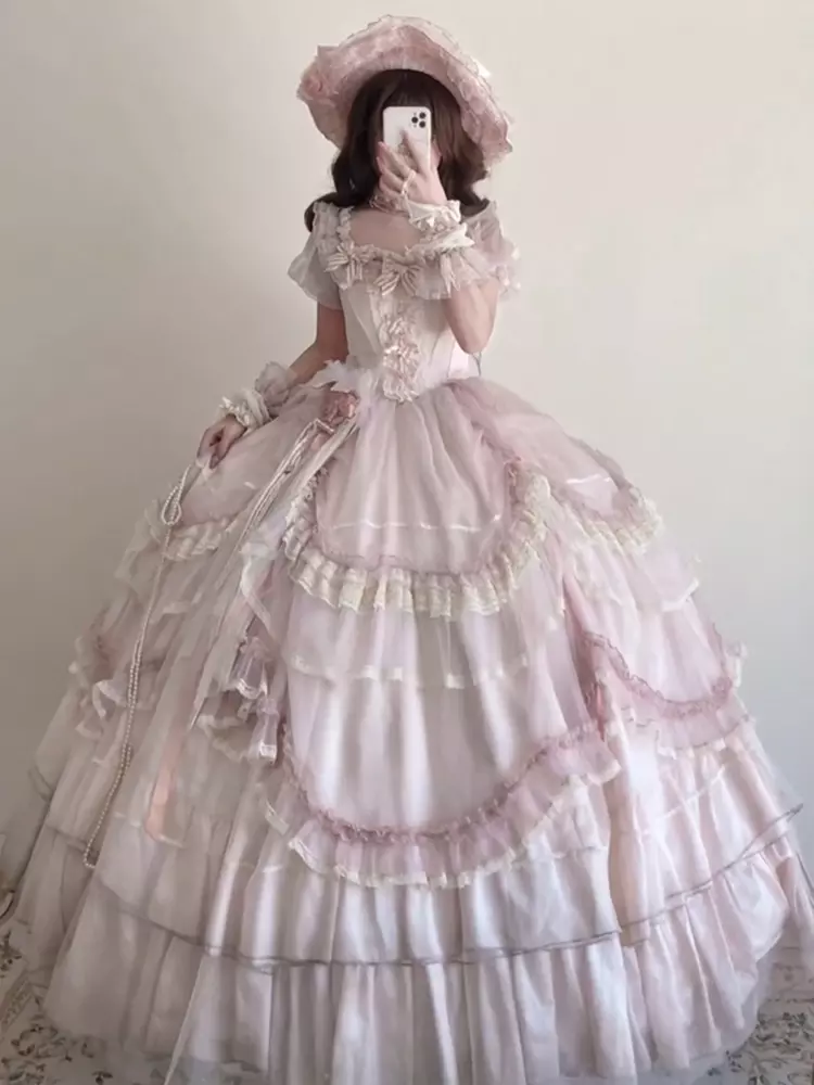 Fairy Lolita Dresses Vintage Style Lolita Dress 20th Century Classic Dress  Pink Bows Short Sleeves Dress - Lolitashow.com