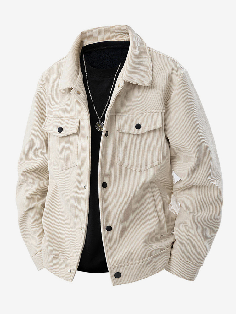 7. Herren-Cordjacke langärmlig Brustklappentaschen und Seitentaschen winddichter und strapazierfähiger Retro-Mantel