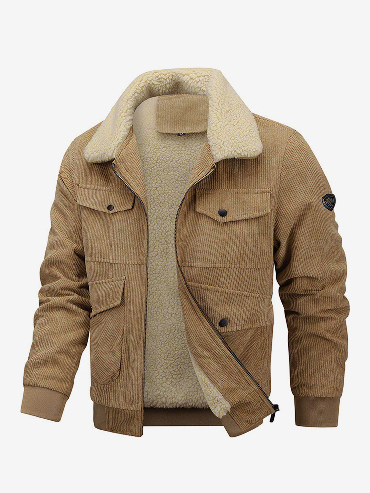 Cordjacke in Übergröße für Herren Wintermantel mit Fleecefutter und vier Klapptaschen vorne