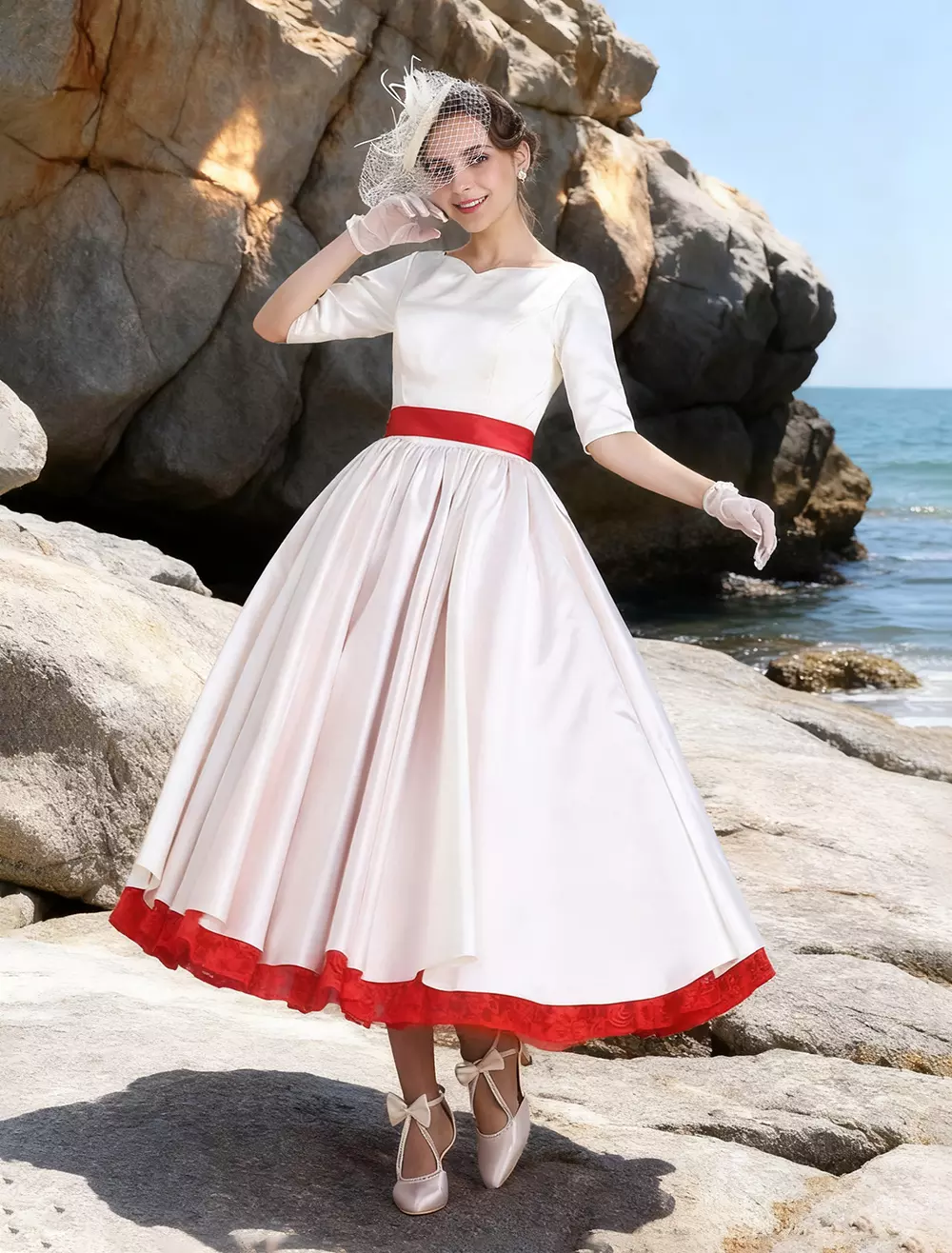 ivory rockabilly dress Unique Vintage Ivory Peacock Embossed Velvet Flutter Sleeve Lenora Swi