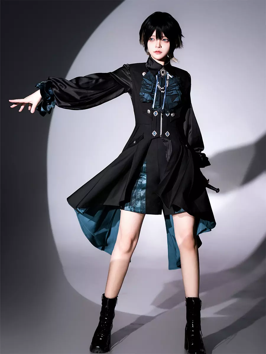 王子ロリータゴシックブラックパンツロングスリーブクラシックフリル