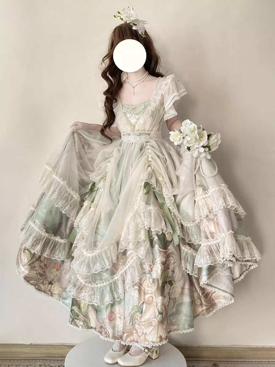 Fairy Lolita Dresses Mint Green Ruffles Print Short Sleeves Dress -  Lolitashow.com