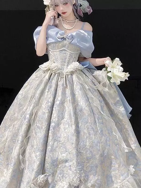 sachin and babi light blue dress JAYLAH / Off Shoulder Wedding Dress in Blue Color main image 1