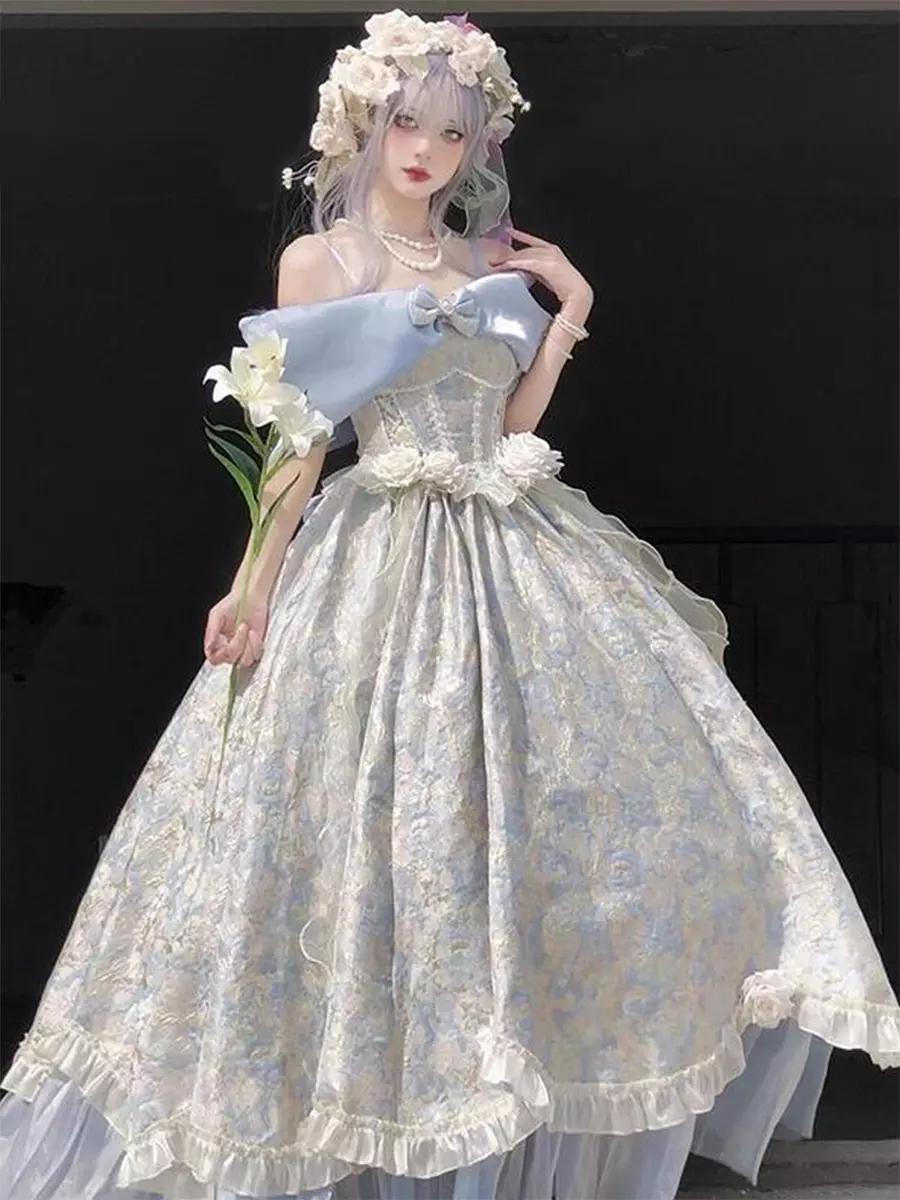 Vestidos de hada Lolita con encaje azul volantes y lazos vestido de  princesa para boda - Lolitashow.com, image size:900x1200