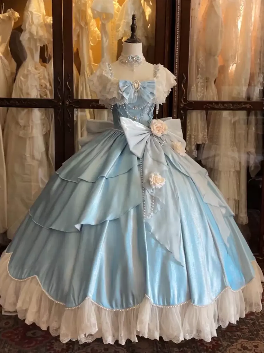 Vestidos de hada Lolita con lazos azules flores y volantes vestido largo de  princesa para boda. - Lolitashow.com, image size:900x1200