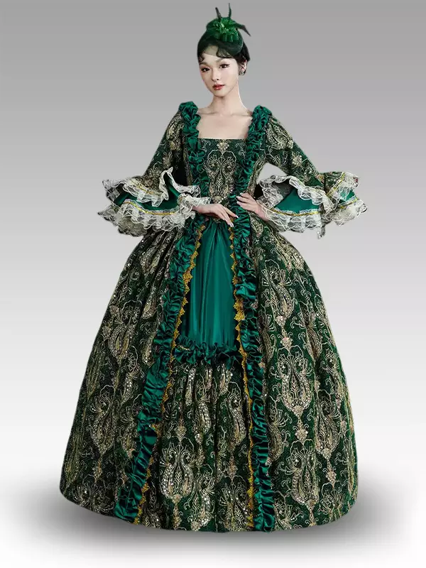 Victorian Vintage Inspired Emerald Versailles Garden Dress Retro Costumes  Women's Marie Antoinette Costume Lace Ruffles Polyester Dress Headwear  Retro 18th Century Costume Carnival Dress - Costumeslive.com