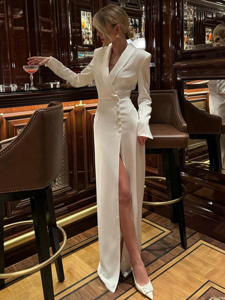 Robe blazer fendue à col à revers et manches longues pour femme élégante longue de soirée 2025