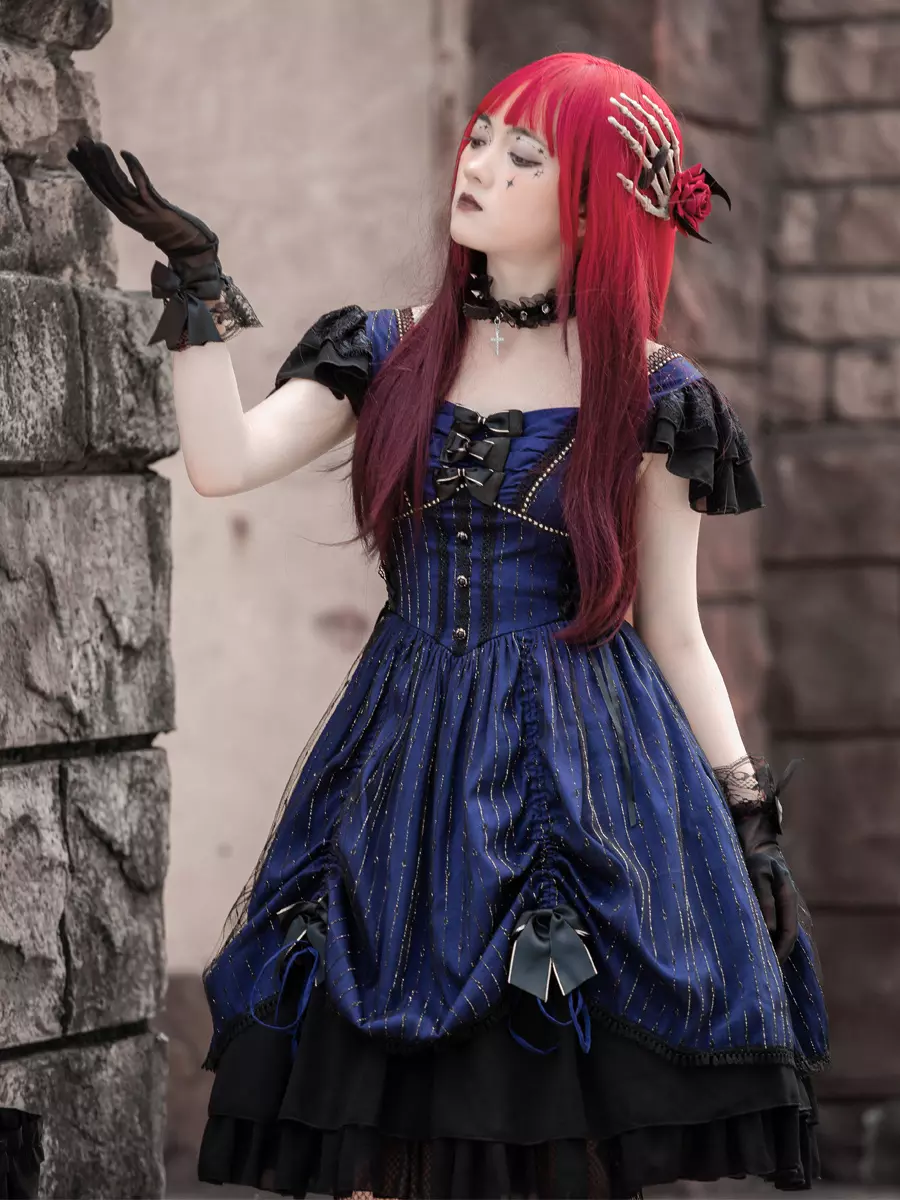 ロリータドレス 黒 レース装飾付き SEASONZ ゴスロリ ドレス 黒ドレス セットアップ 黒ゴシック ダーク