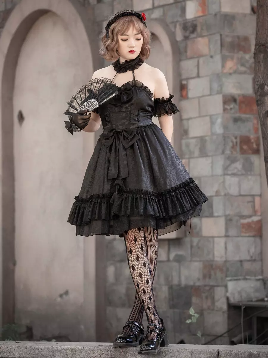 Lolitashow Exclusive Gothic Lolita Dresses Ruffles Lace Jacquard Sleeveless Black Summer Daily Casual Dress - Lolitashow.com Lolitashow Exclusive Gothic Lolita Dresses Ruffles Lace Jacquard Sleeveless Black Summer Daily Casual Dress - Lolitashow.com
