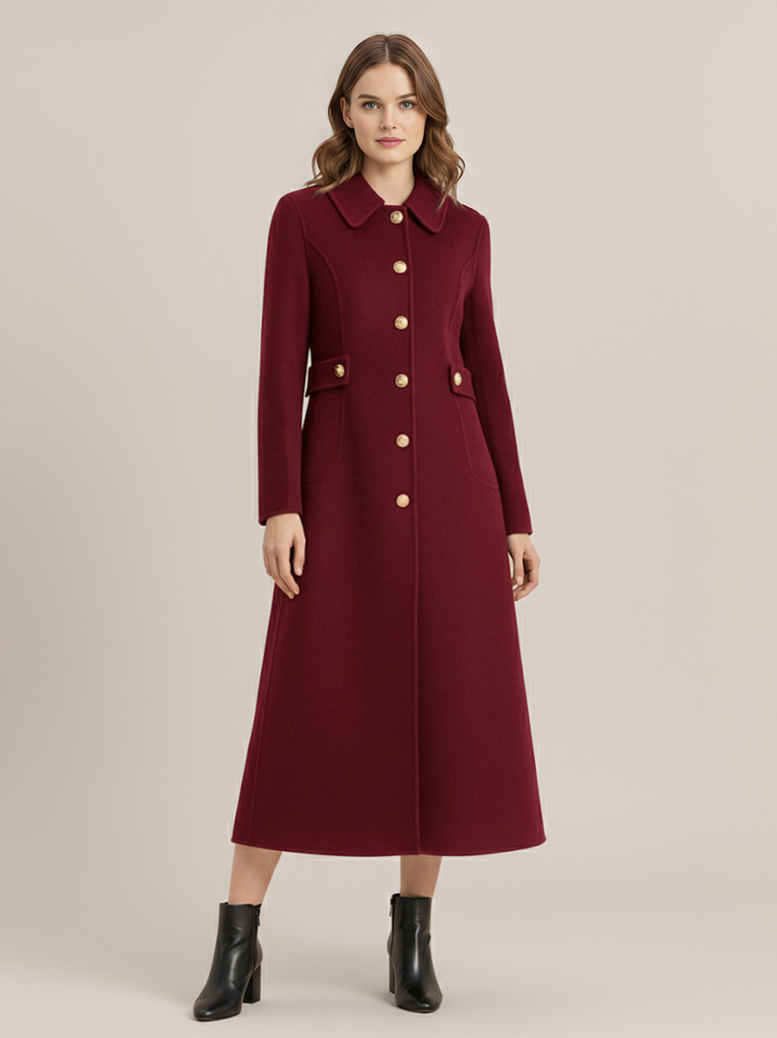 Manteau vintage en laine et cachemire mélangés avec boutons dorés pour femme (2025)