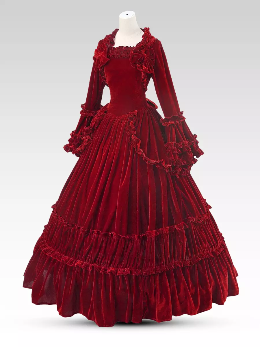 burgundy retro dress Burgundy Wool Vintage Dress Long Sleeve Flared Midi for Autumn Winter 4490 Burgundy / L
