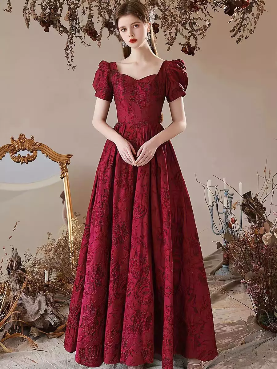 green emerald velvet dress Off Shoulder Formal Floral Jacquard Evening Dress – The Dress Outlet main image 1
