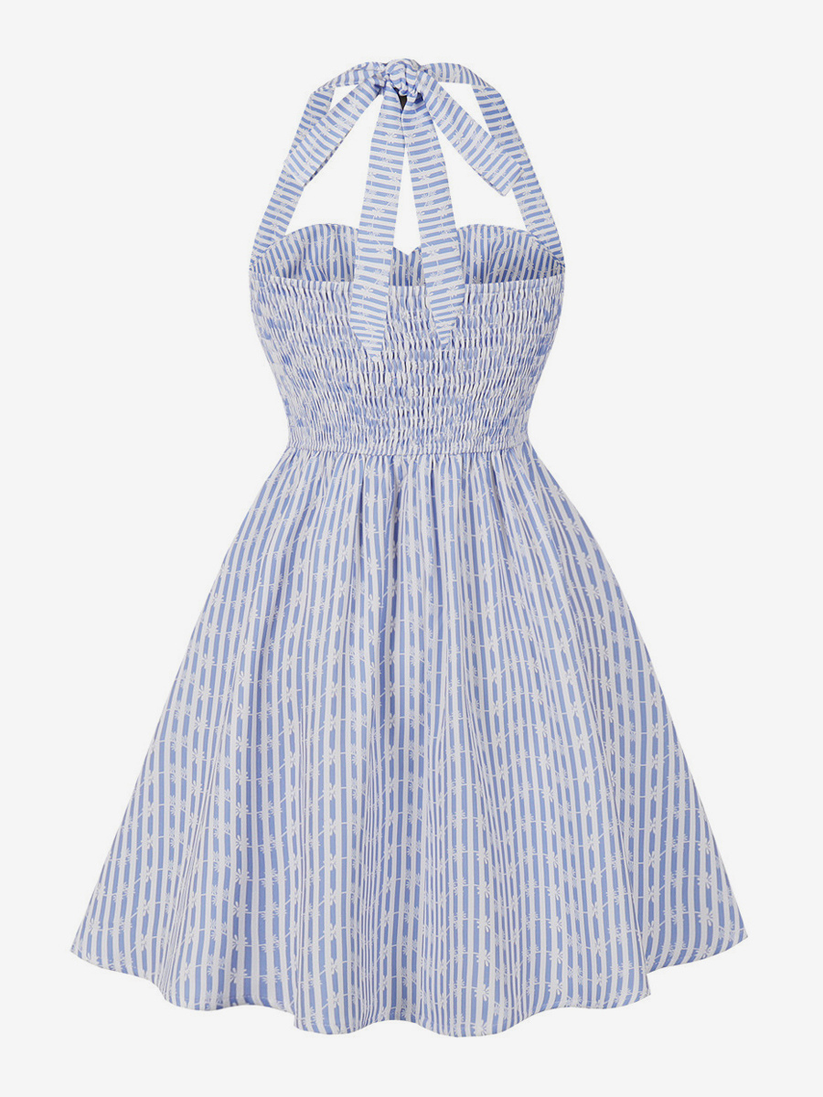 Striped Halter Neck Floral Print A Line Summer Sundress For Women 2026