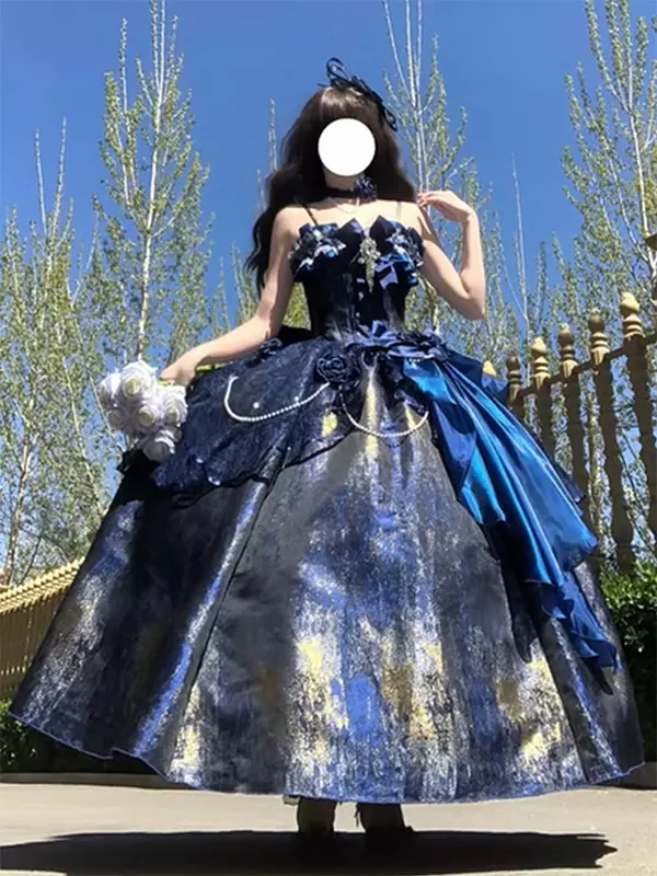 blue gothic dress Lolita Adds a unique and dramatic flair to the gown Gothic lolita black blue cross