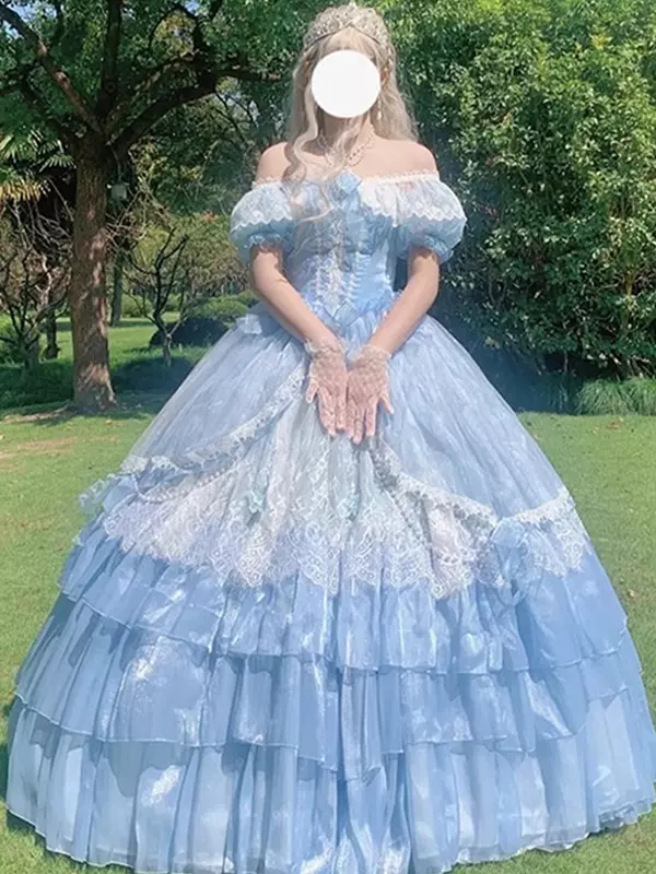 short blue fairy dress Ethereal Blue Lace Fairy Dress Blue / M
