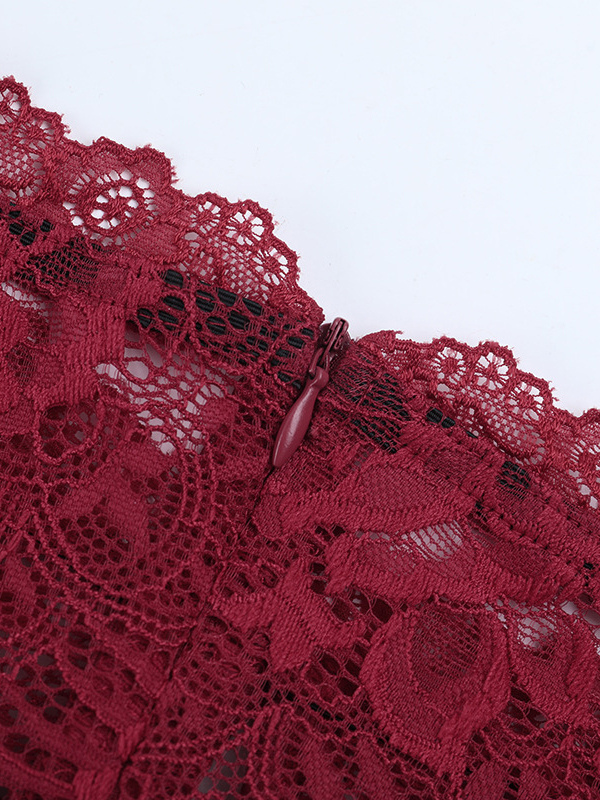 Off Shoulder Lace Patchwork Maxi Dress For Women - Wine Red Long Sleeve Slit Bodycon Gown - Spring Evening Party 2026