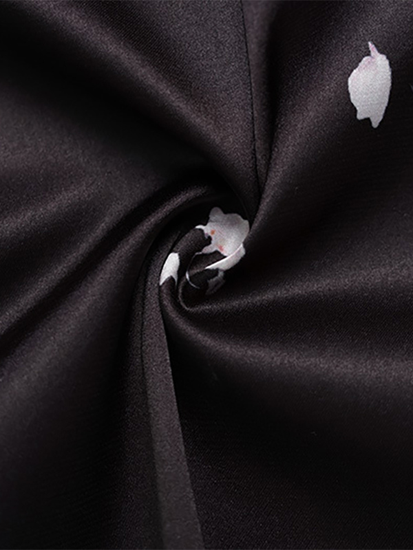 Satin Lace Patchwork Maxi Dress For Women - Black Floral Print V-Neck Short Sleeve Slim Fit - Summer Night Out 2026