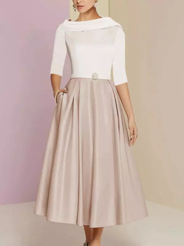 Mother Dress Bateau Neck 3/4 Length Sleeves A-Line Sash Ankle-Length  Wedding Guest Dresses - Milanoo.com