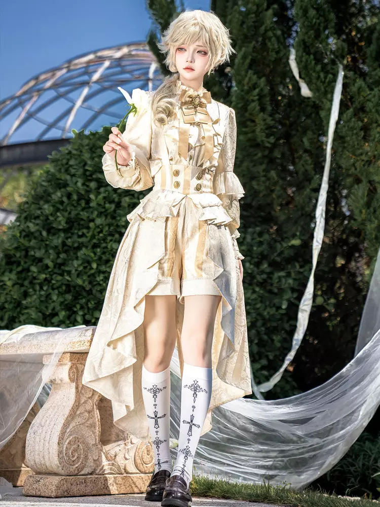 王子ロリータドレス クラシックリボン ライトゴールド 長袖トップス 