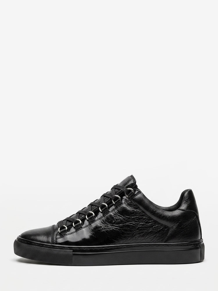 Black Casual Shoes Men's Round Toe Lace Up Skate Sneakers-image-1085576