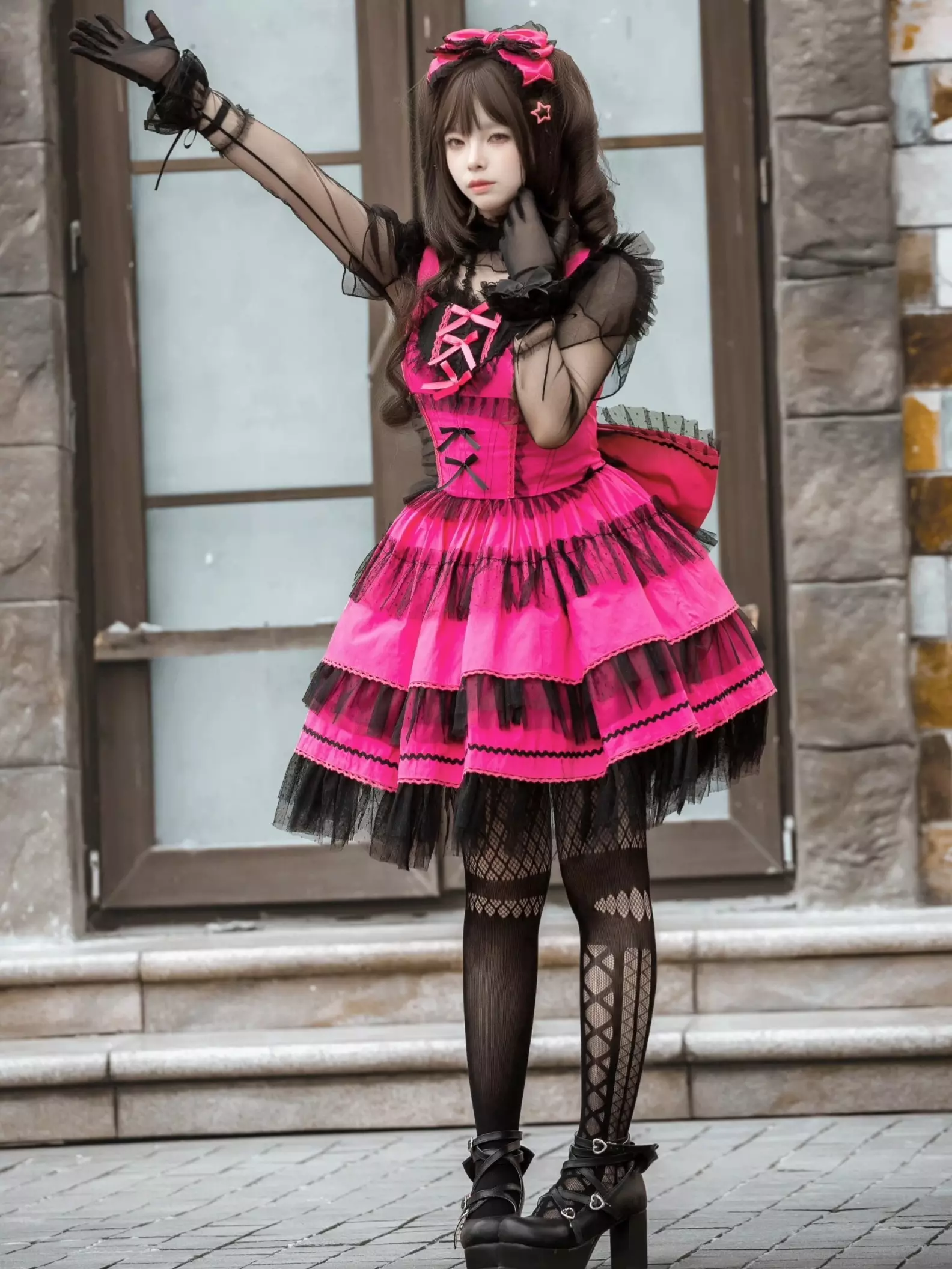 ゴシック ロリータ ドレス フリル 水玉 ローズ グリーン - Lolitashow.com