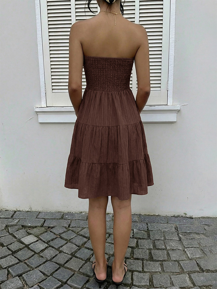 Date Night Dresses Mini Sleeveless Backless Sweet Brown Summer Beach Dress