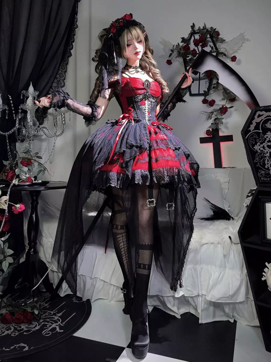 gothic dresses red Up to 65 off!Lolmot Women Gothic Dress with Corset Steampunk Halter Floral Lace Swing Cocktail Dress Handkerchief Hem Halloween Punk Dress
