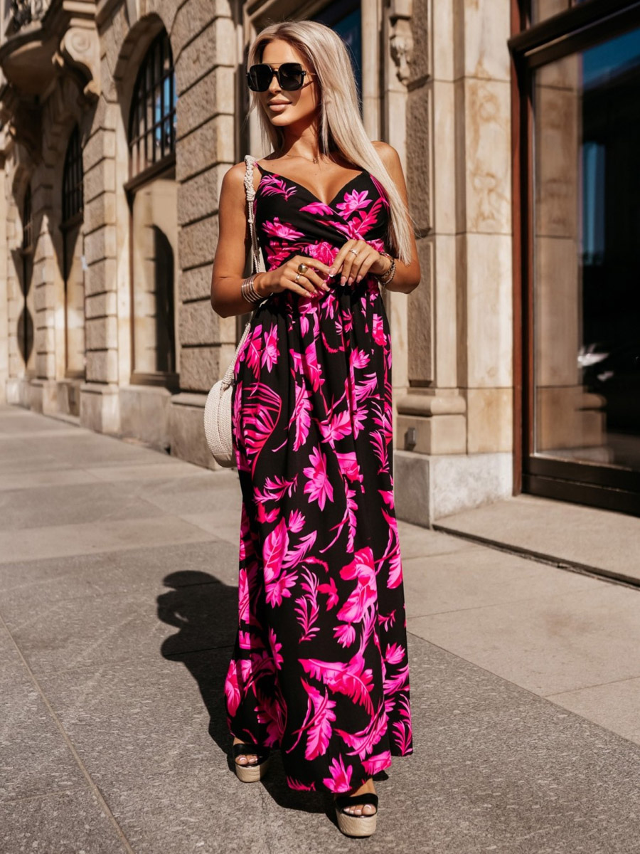 Vacation Maxi Dresses V-Neck Sleeveless Printed Floor Length Bohemian Dress-image-1086494