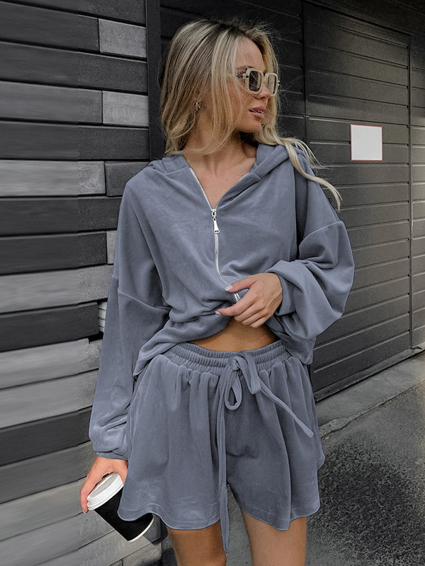Two Piece Sets Blue Casual Street Wear V-Neck Long Sleeves Pant Set-image-1086792