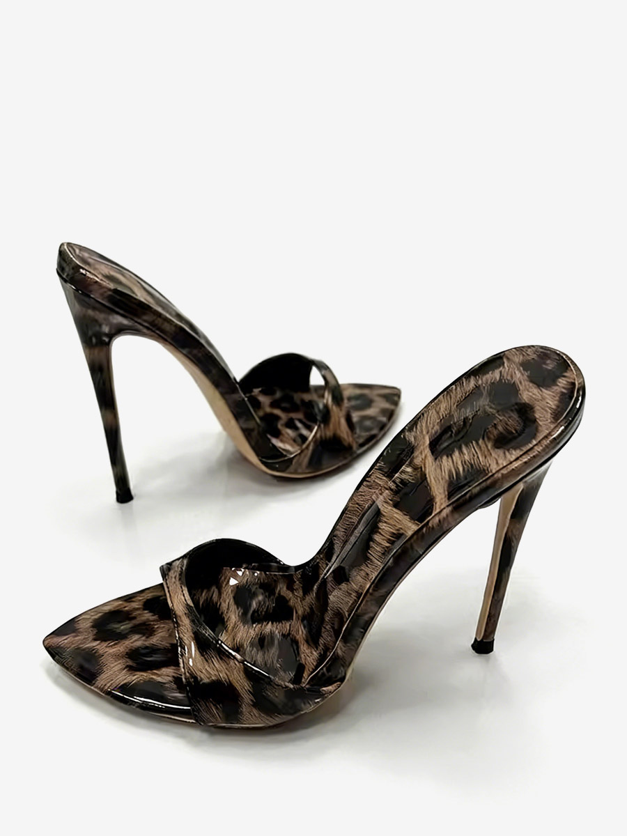 Sandales à talons aiguilles léopard bout ouvert sans talon.