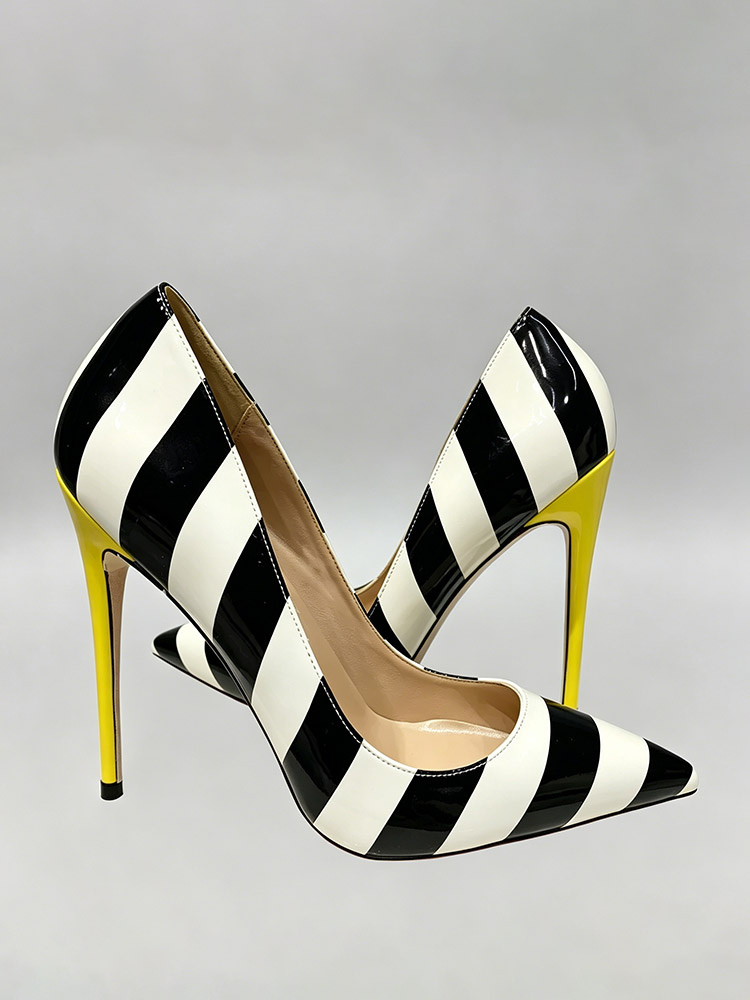 Women's High Heels Pointed Toe Striped Slip On Pumps-image-1087494