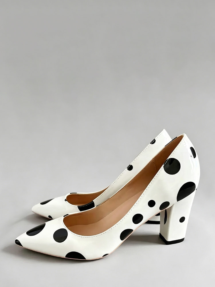 Women's Vintage Shoes Chunky Heel Polka Dot Slip On Heels-image-1087506