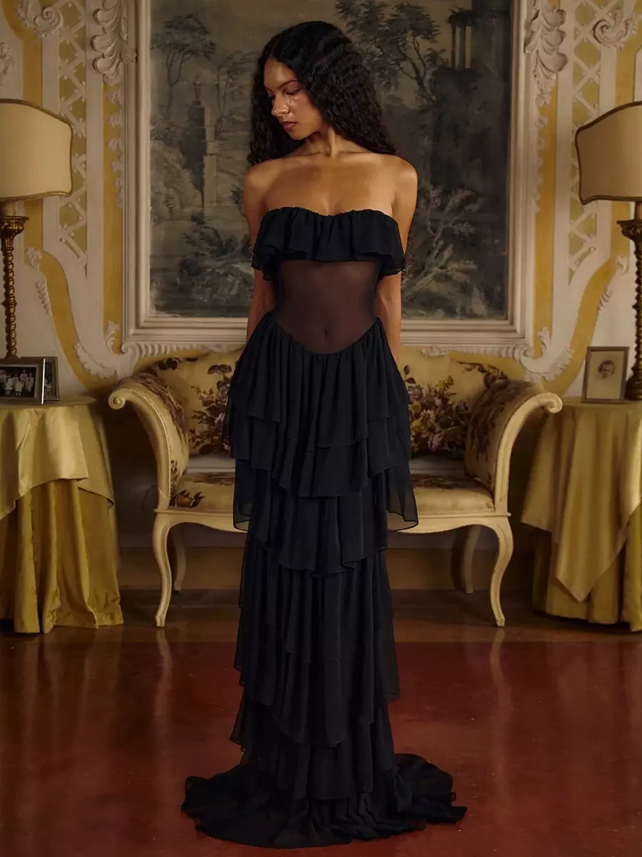 sir lace dress SIR the Label Aries Cut Out Gown Chocolate