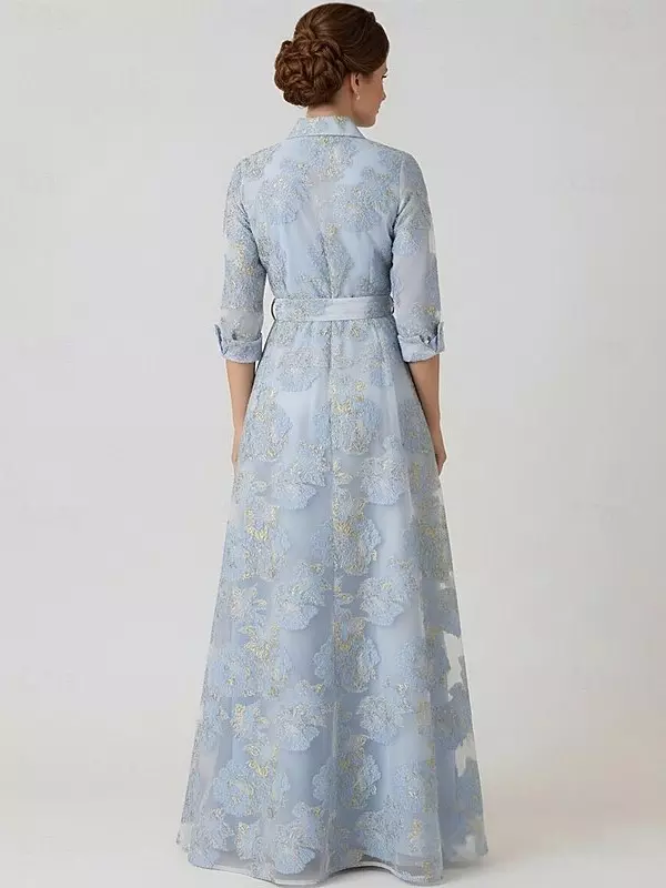 Party Dress For Mother Of The Bride Designed Neckline 3/4 Length Sleeves  A-Line Sash Guest Dresses For Wedding - Milanoo.com