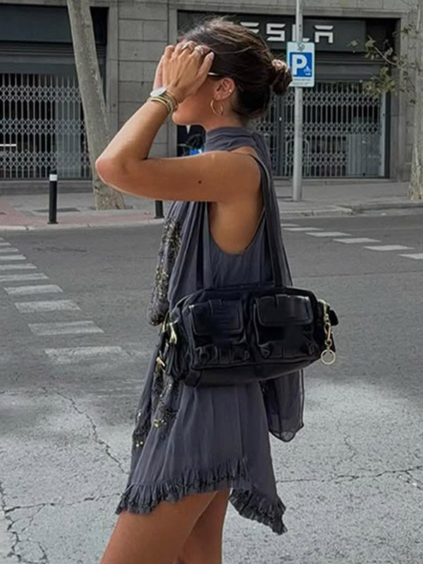 Party Dress Mini Halter Lace Up Sleeveless Clothes Sexy Semi Formal Dress