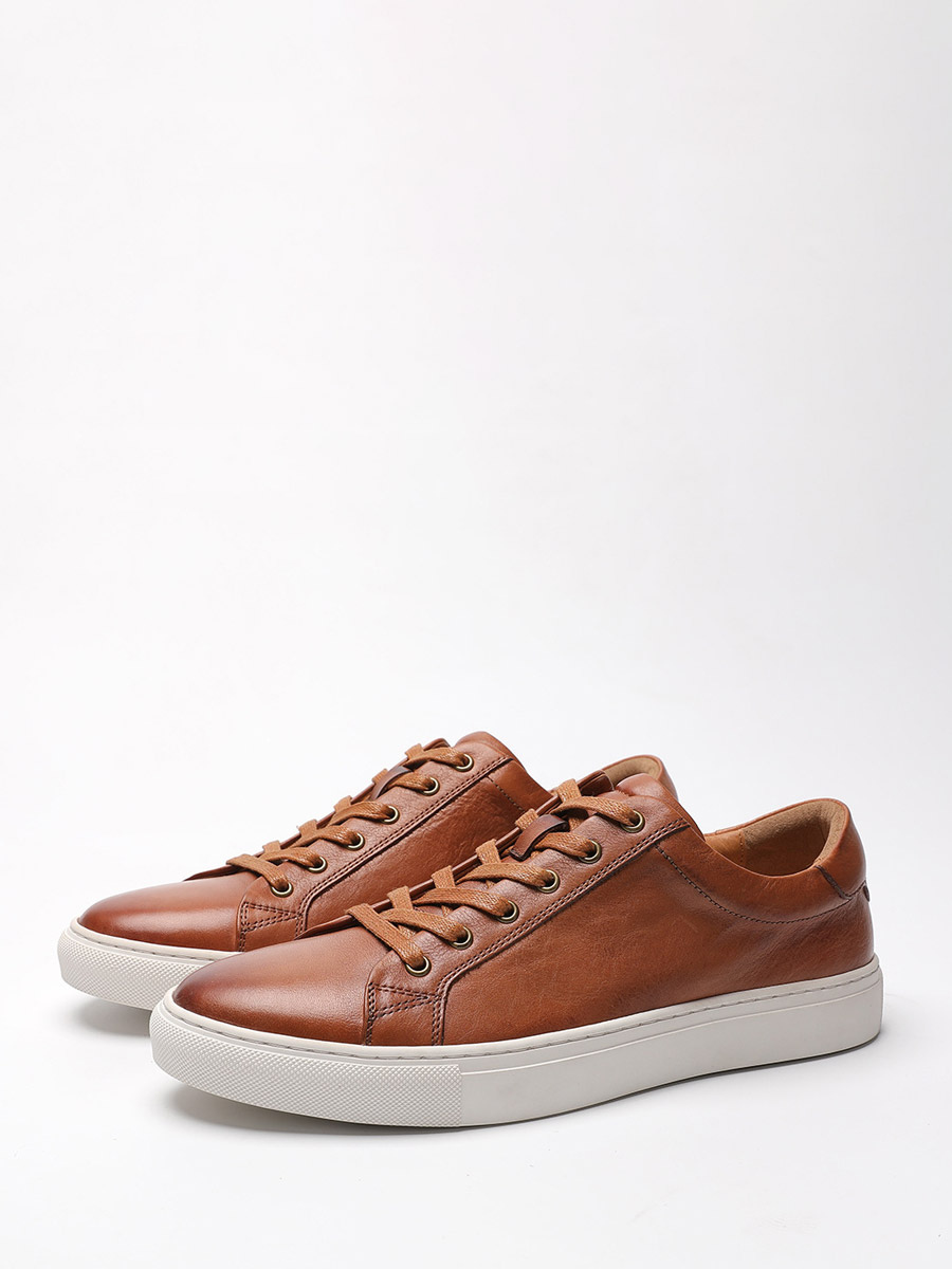 Brown Men's Shoes Cowhide Round Toe Lace Up Casual Shoes-image-1088118