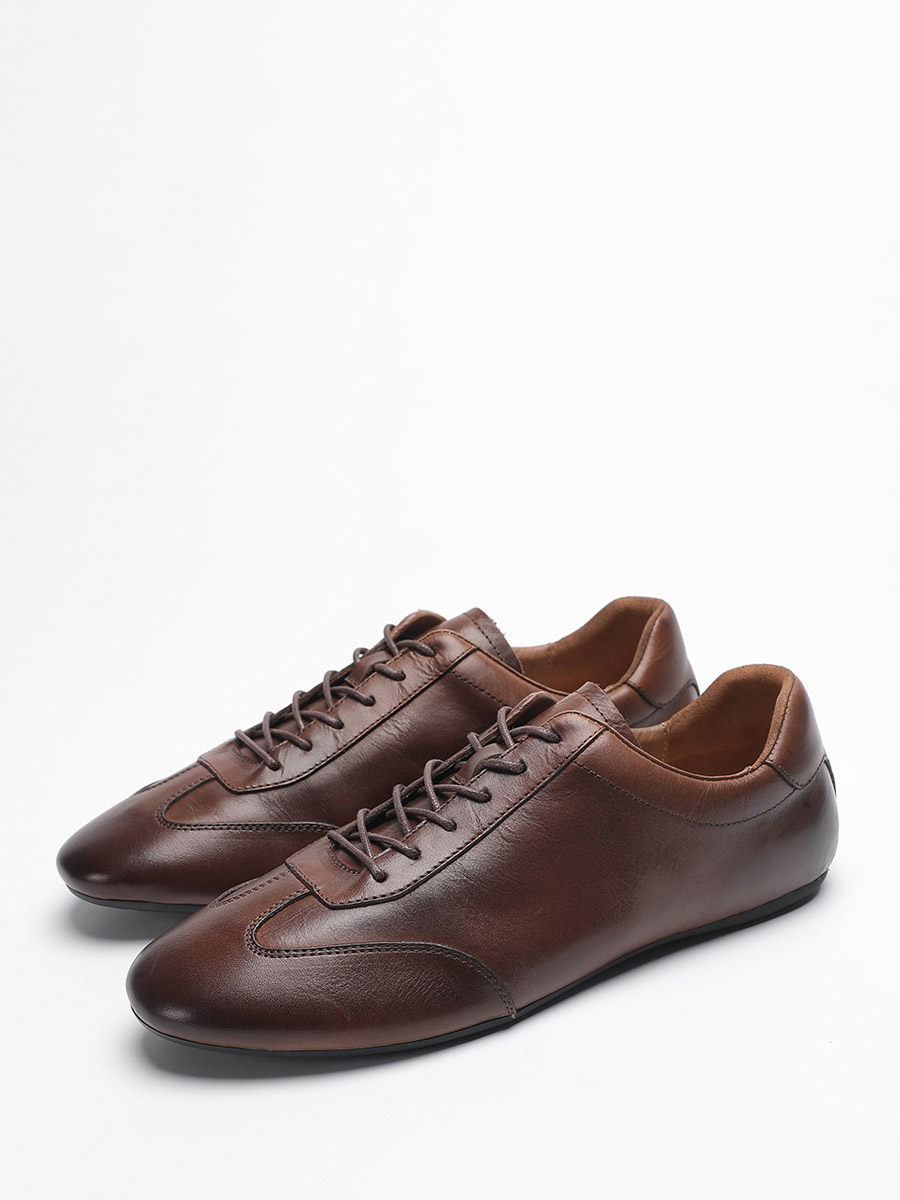 Brown Casual Shoes Men's Round Toe Lace Up Genuine Leather Shoes-image-1088124