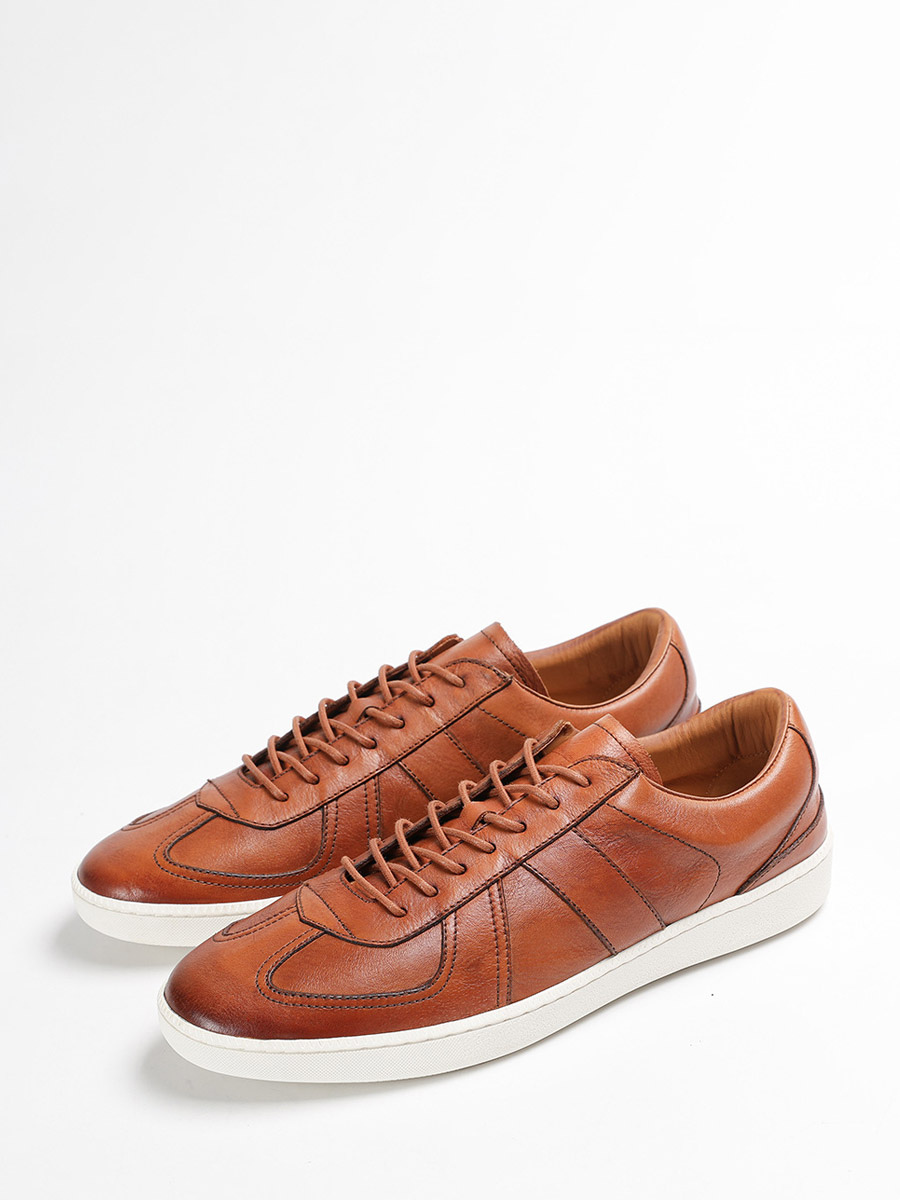 Brown Casual Shoes Cowhide Men's Round Toe Lace Up Shoes-image-1088112