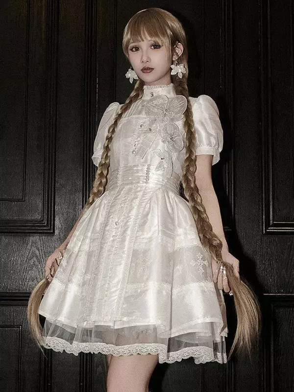 gothic lolita black and white crosses dress Black Paradise Cross Print Ruffle Sleeveless Gothic Lolita Dress