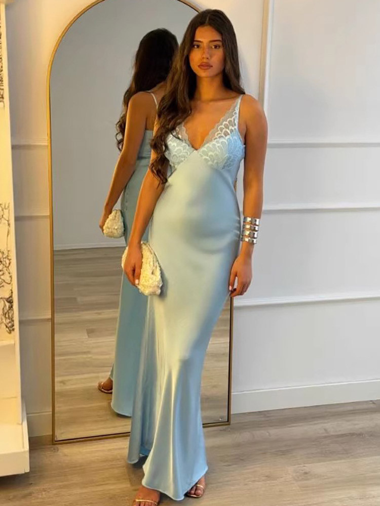 Daily Dresses Woman's Maxi Sleeveless V-Neck Sexy Apricot Dress-image-1089050
