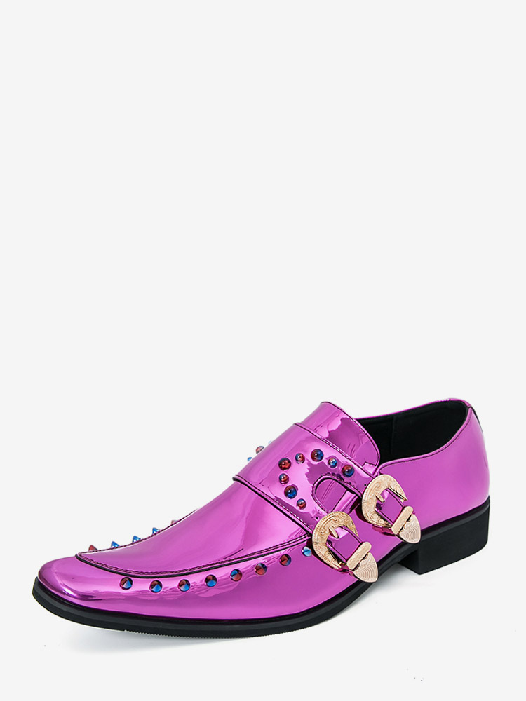 Chaussures habillées pour hommes bout carré métallisé boucle perlée