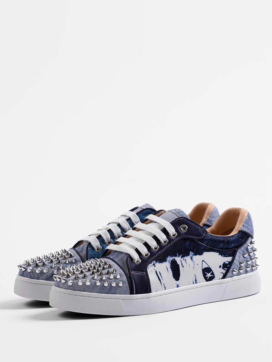 Men's Casual Shoes Rivets Round Toe Printed Lace Up Skate Sneakers-image-1089302