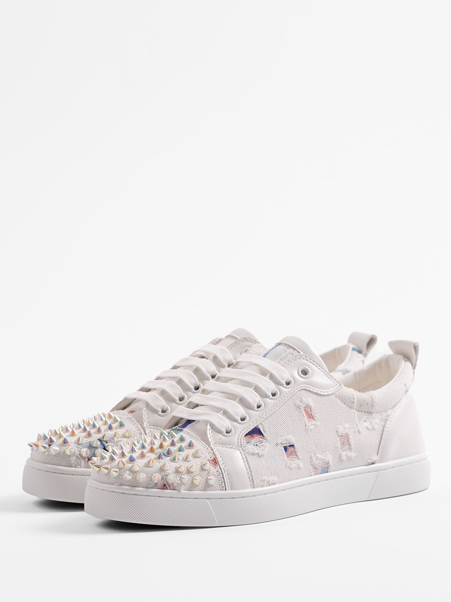 White Skate Sneakers Canvas Rivets Round Toe Lace Up Casual Shoes-image-1089304